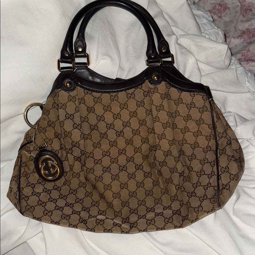 Gucci Brown GG Canvas Bag with Dark Brown Trim